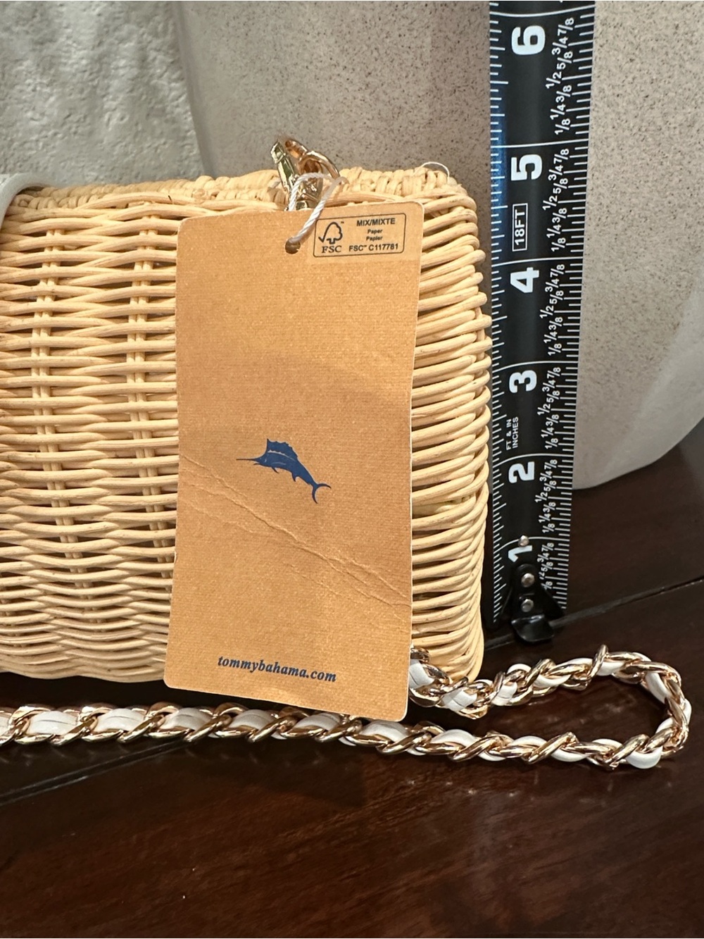 Tommy Bahama Cream Trim Natural Wicker Crossbody with Gold Chain - Picture 8 of 10
